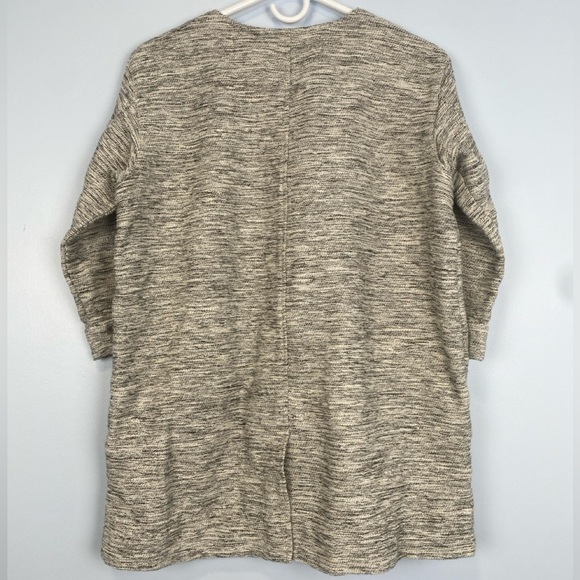 Eileen Fisher Ecru Tweed Round Neck Long Jacket 3/4 Sleeve Sz Large Minimalist - Picture 8 of 10